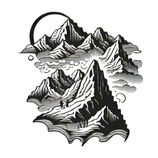 Mountain Peak With Six Small Men And One Shining Brightly