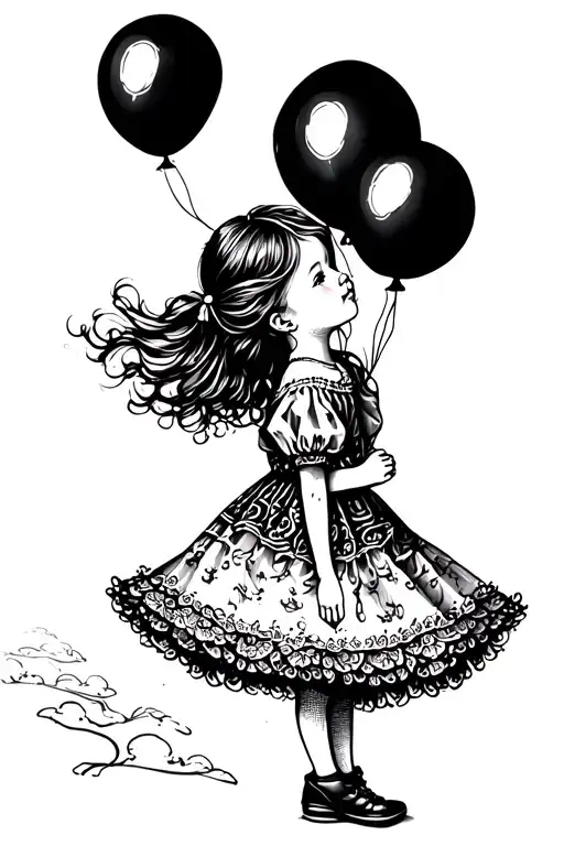 Little Girl With Balloon Flying Away