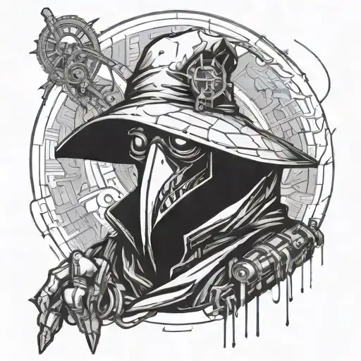 A Futuristic Cyberpunk With A Plague Doctor Character As The Main Focus