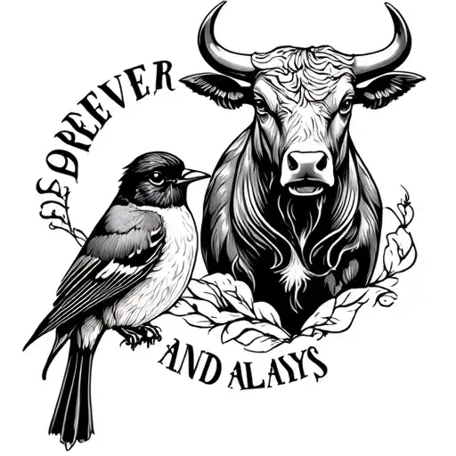 Bull And Robin With Forever And Always Text