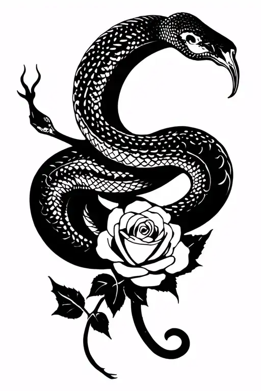 Cranr With Snake And Rose