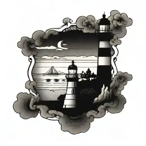 Lighthouse And A Little Ship Far Away