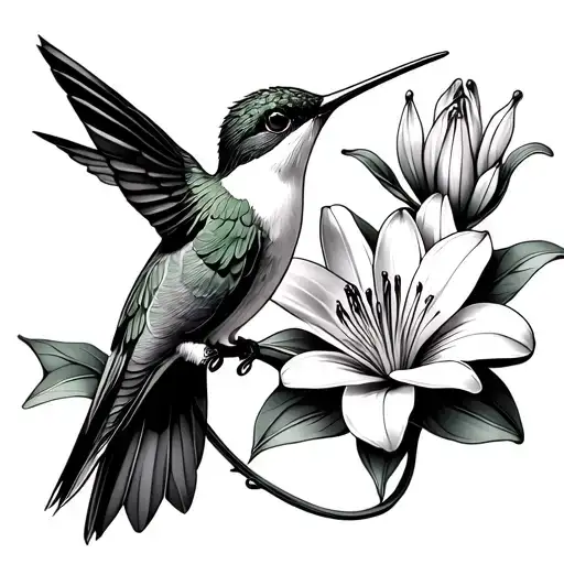 Humming Bird And Lily Flower