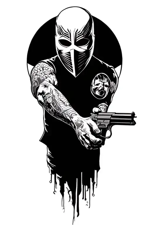 Mask Man With Gun Surrounded