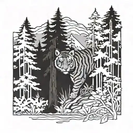 Forest With A Tigercat Lx870d On The Bottom Cutting Trees