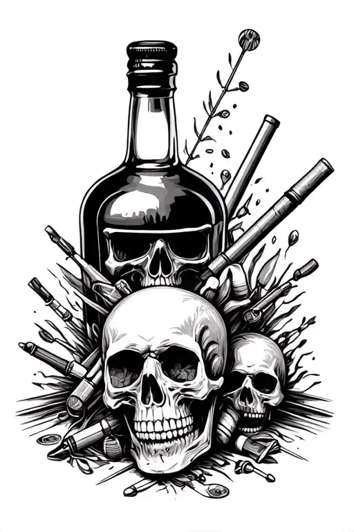 Bottle Of Rum With Skull And Drugs