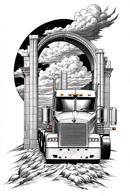 Car Hauling Semi Truck Driving Into Heavens Gate Opening