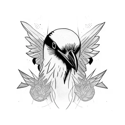 Raven With Open Wings Looking Forward