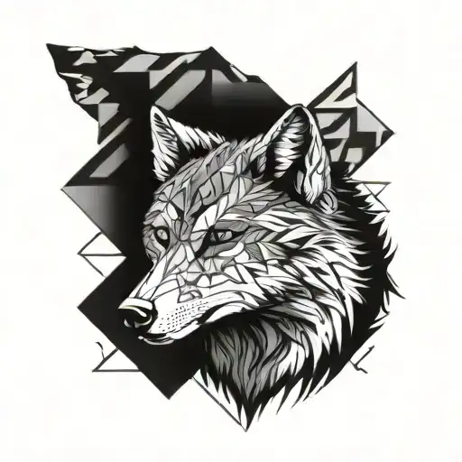 Wolf Half Tribal Half Geometric