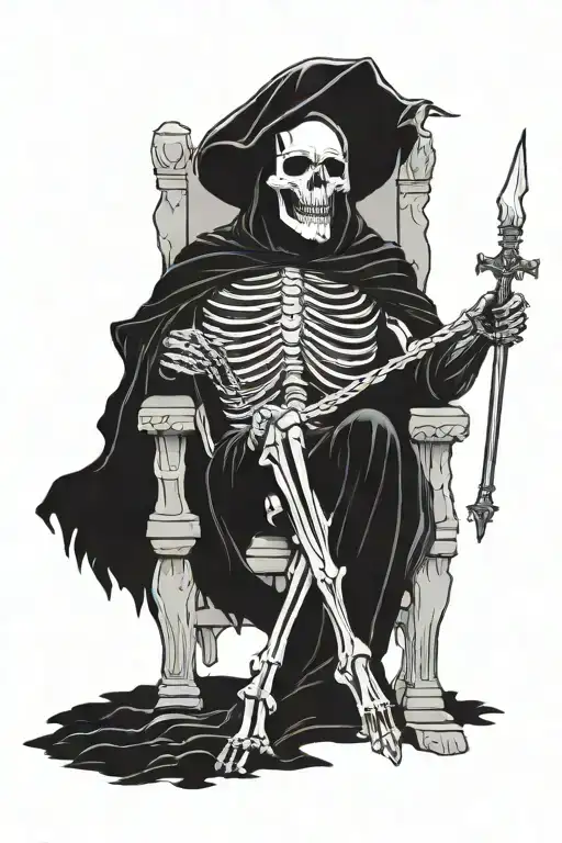 Grim Reaper On A Throne In A Graveyard Scene