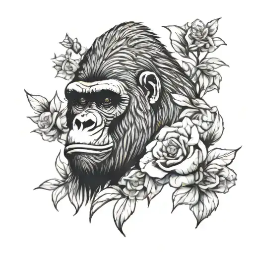 Silver Back Gorilla Made Of Flowers