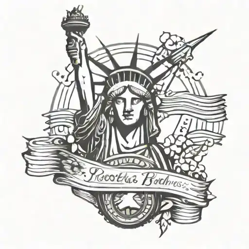 Rock And Roll Inspired Tattoo Incorporating Elements Of Freedom And The Statue Of Liberty