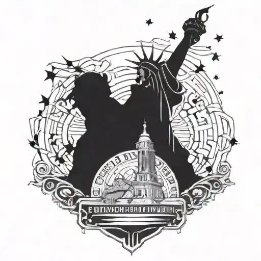 Rock And Roll Inspired Tattoo Incorporating Elements Of Freedom And The Statue Of Liberty