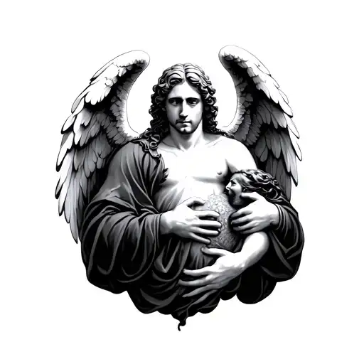 Angel Carrying An Eart In His Arms Blackwork