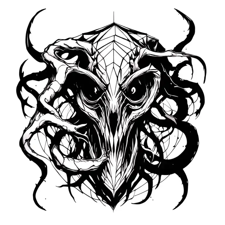 Lovecraftian Eldritch Creature With Geometric Shapes And Lines