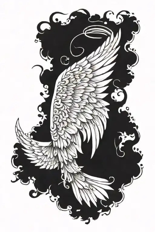 Angel Wings With A Creative Phrase Written Vertically Between The Wings