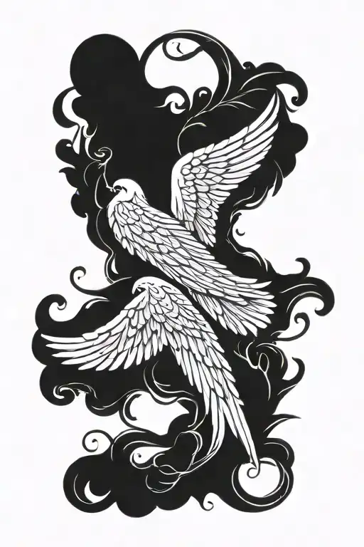 Angel Wings With A Phrase Written Vertically Between The Wings