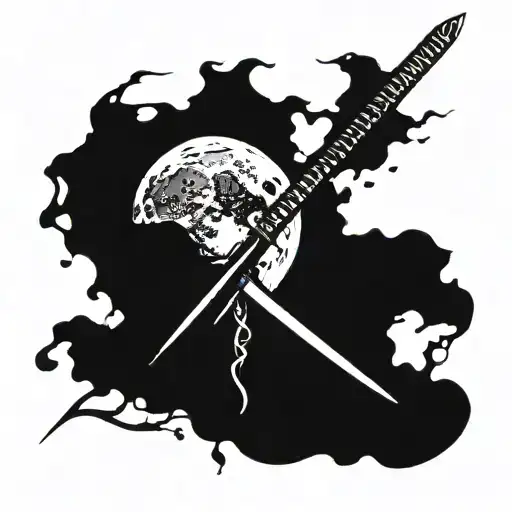 Moon And A Broken Katana Sword
