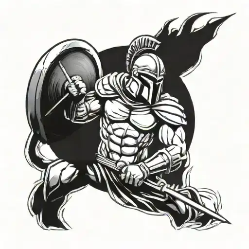 Design A Tattoo Of A Strong Spartan Warrior Working Out In A Blackwork Style