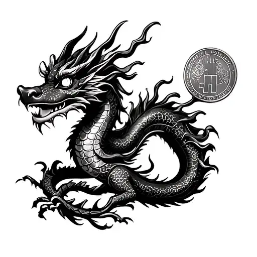 Cute Little Chinese Dragon Wrapped Around A Coin