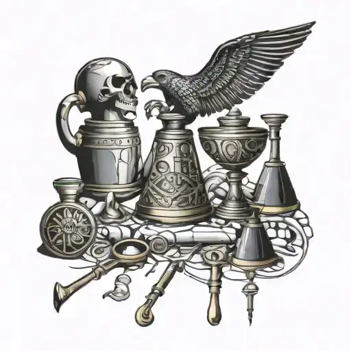 Incorporate Elements Of Pharmacy Tools And Equipment With Egyptian Motifs In A Tattoo Design
