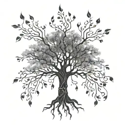 A Dotwork Tattoo Of The Tree Of Souls With Musical Notes Forming The Roots And Branches