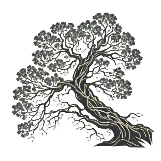 Back Tatoo Of A Tree With A Straight Trunk