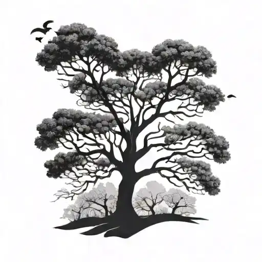 Back Tatoo Of A Tree With A Straight Trunk