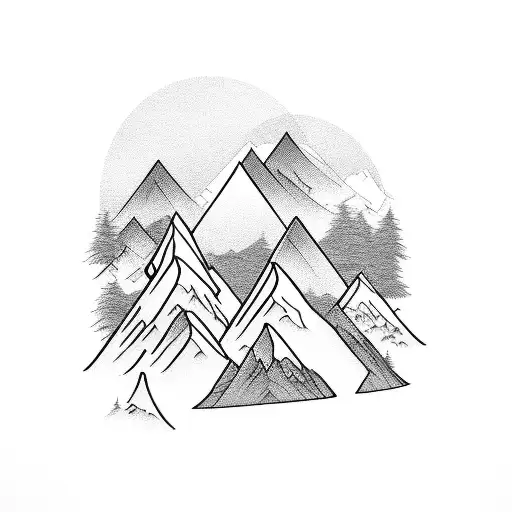 Three Mountains Simple Black Lines