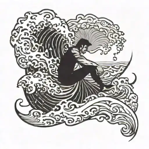 Ocean Wave Flowing Over A Person Sitting