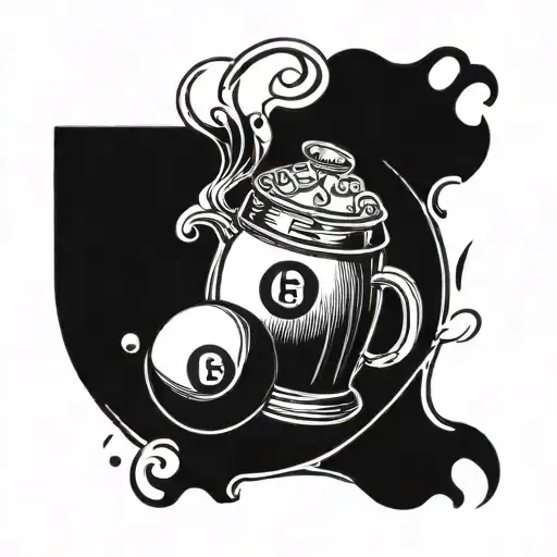 A Billiard Ball And A Beer Mug Intertwined In A Yin-yang Symbol