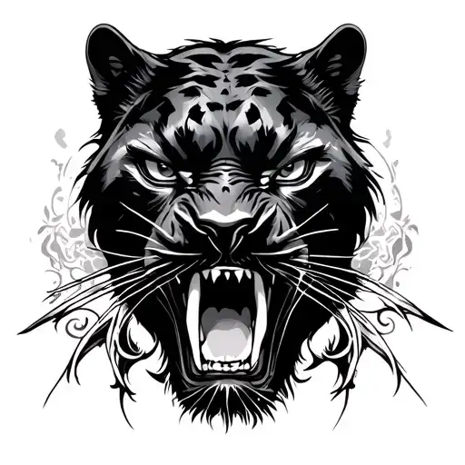 Black Phanter Face With Agressive Expression