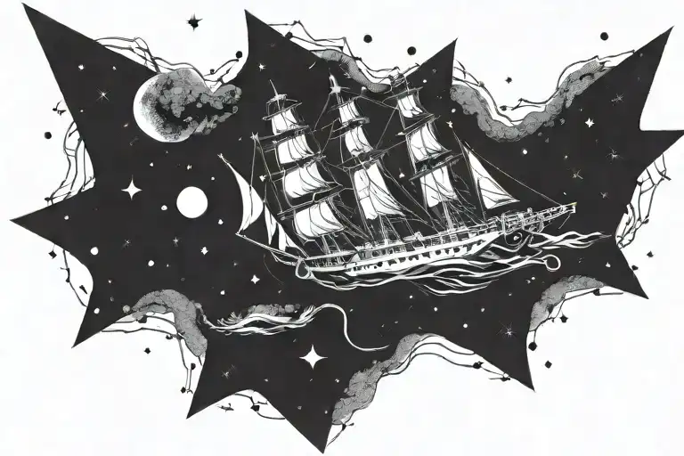 1700S Ship In Space In A Meteor Shower