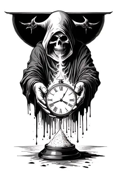 Grim Reaper Holding Sand Clock Melting In Hands