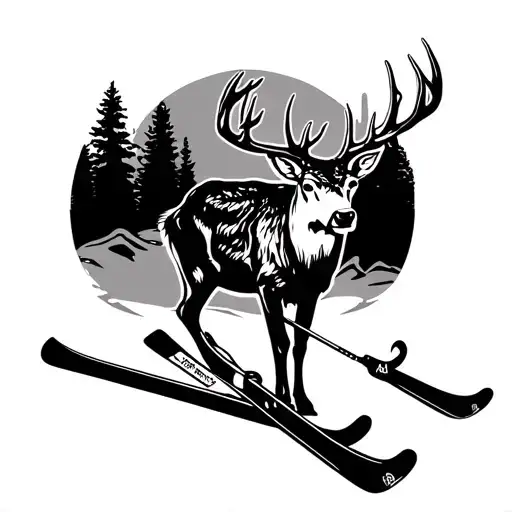 Whitetail Buck With Skis And Golf Club
