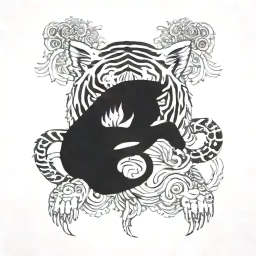 A Tiger Intertwined With Intricate Chinese Art Elements