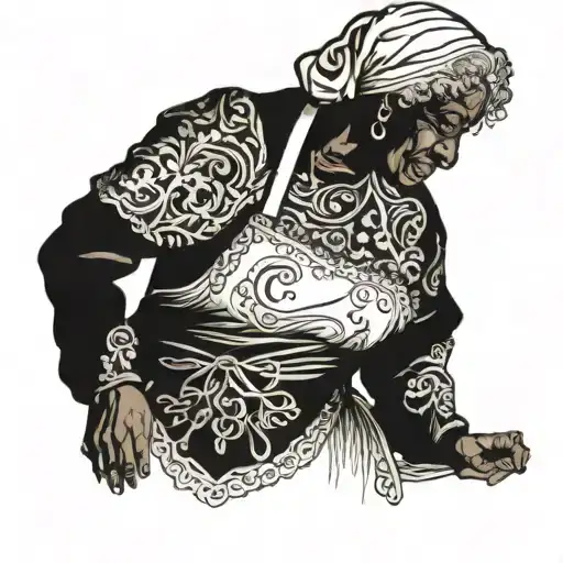 Old Black Lady With An Apron On And A Scarf