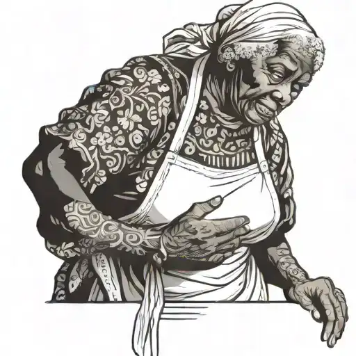 Old Black Lady With An Apron On And A Scarf