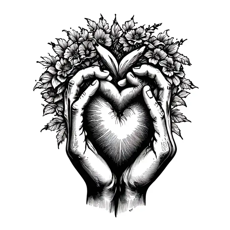 Praying Hands Holding A Heart