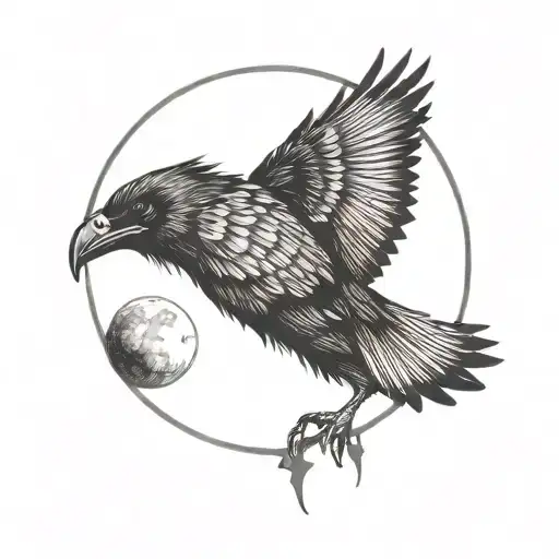 Ravens With Spread Wings And Moon