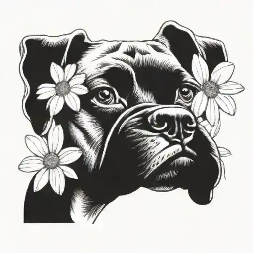 Boxer Dog Face Daisy Flower