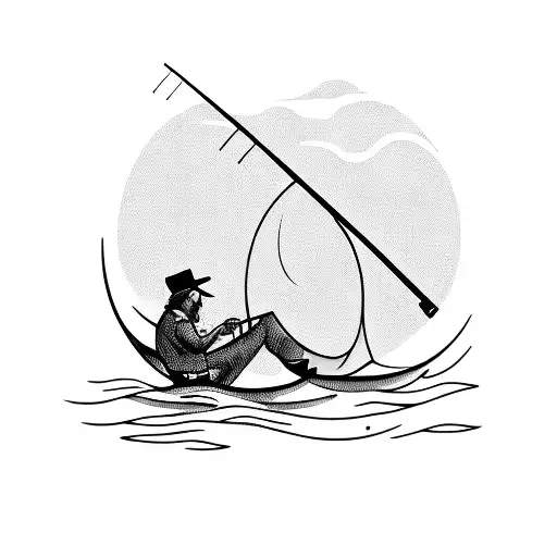 Man Fishing While Seated On The Waning Moon
