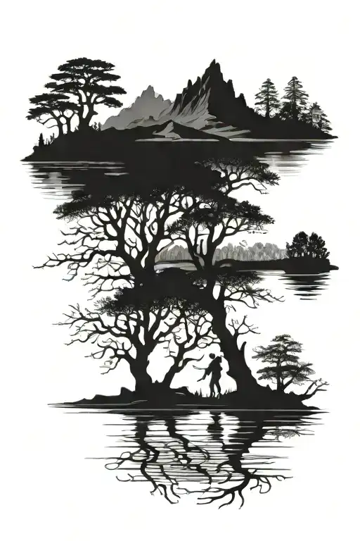 Dark Lake Trees Dark Figures Lurking