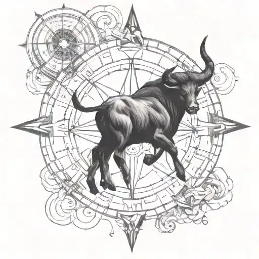 Aries And Taurus Zodiac Signs Combined With A Compass