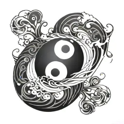 A Yin Yang Symbol Intertwined With Musical Notes And Swimming Waves
