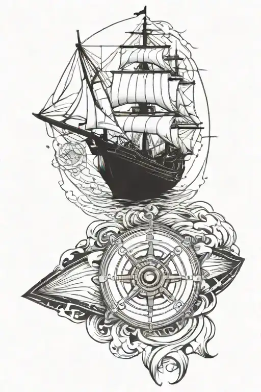 A Ship With A Skull And A Compass