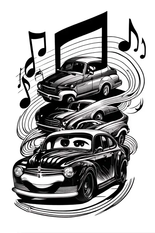 Cars And Music Note Intertwined