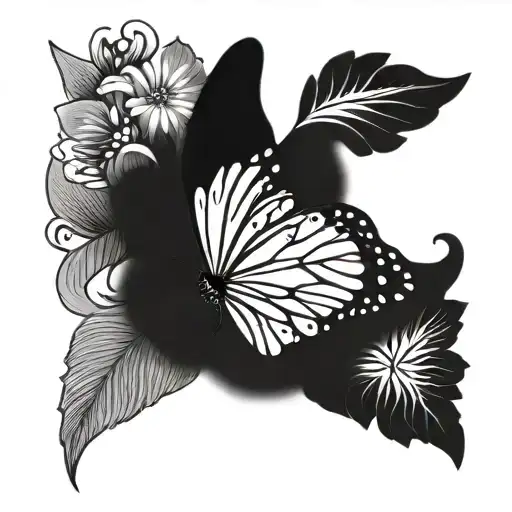 Half Monarch Butterfly Wing Half Flower