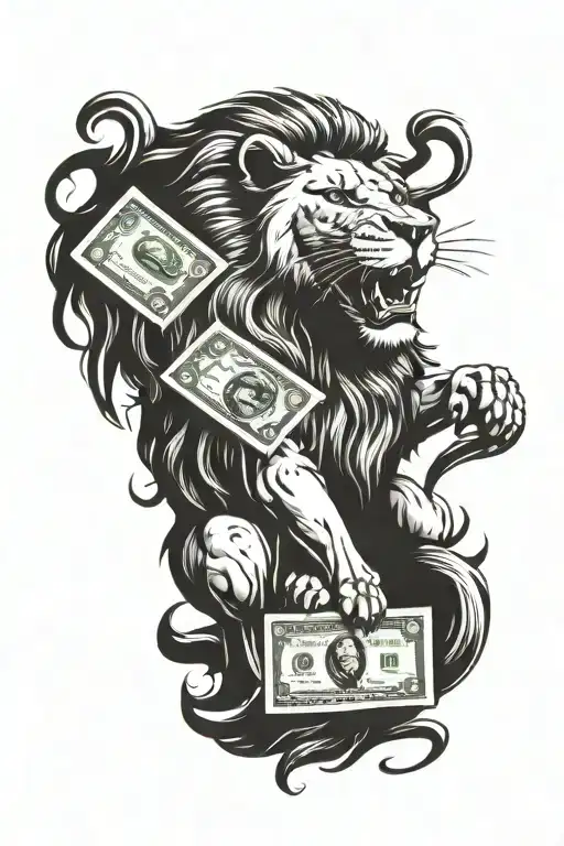 Lion And Dollar Bills