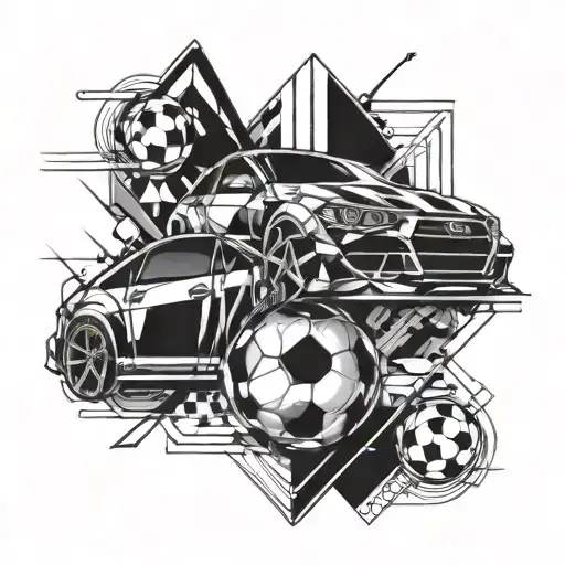 Abstract Geometric Design Incorporating Car Parts And Soccer Elements